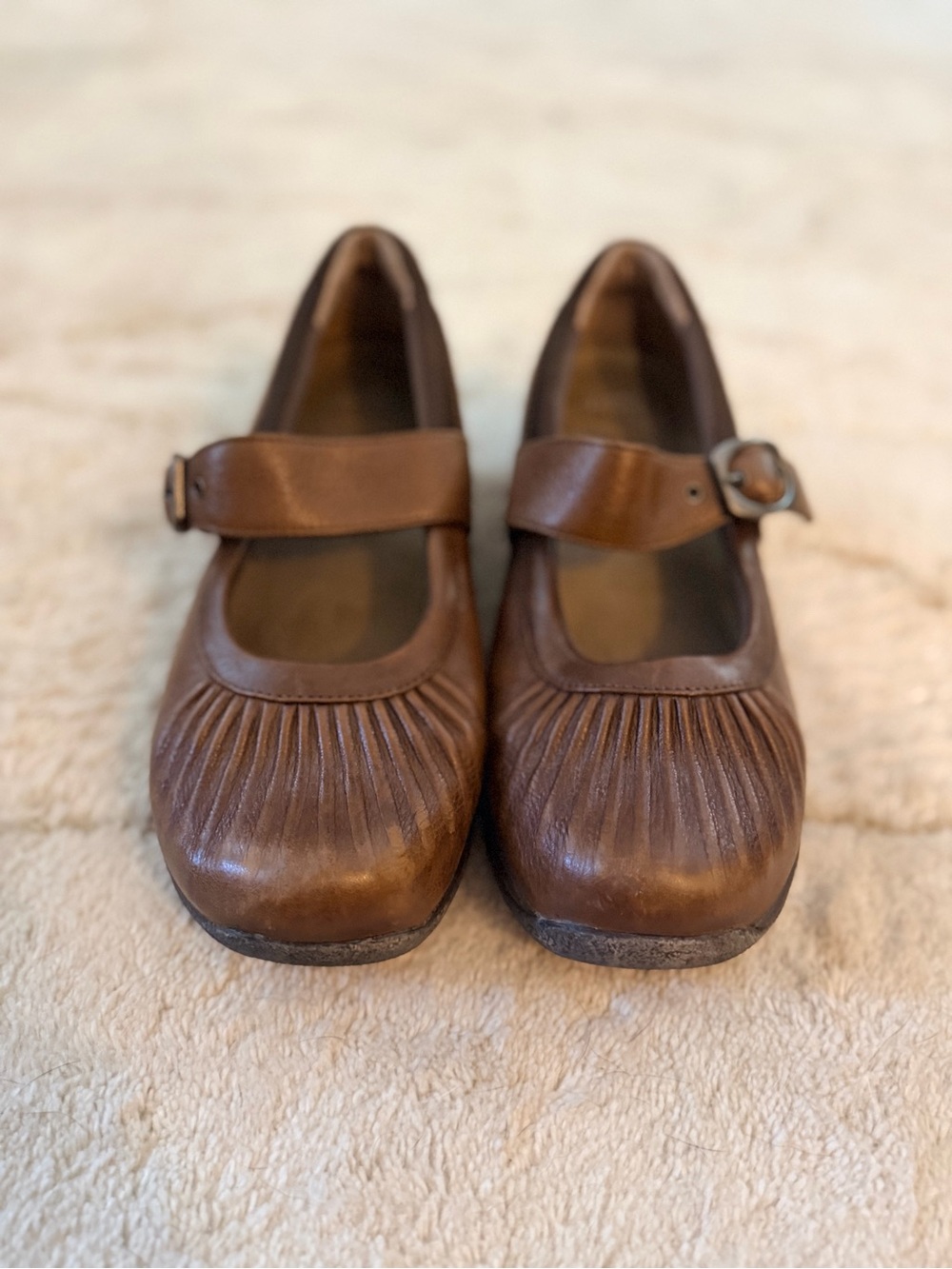 Dansko Brown Leather Mary Jane Flats with Buckle Strap